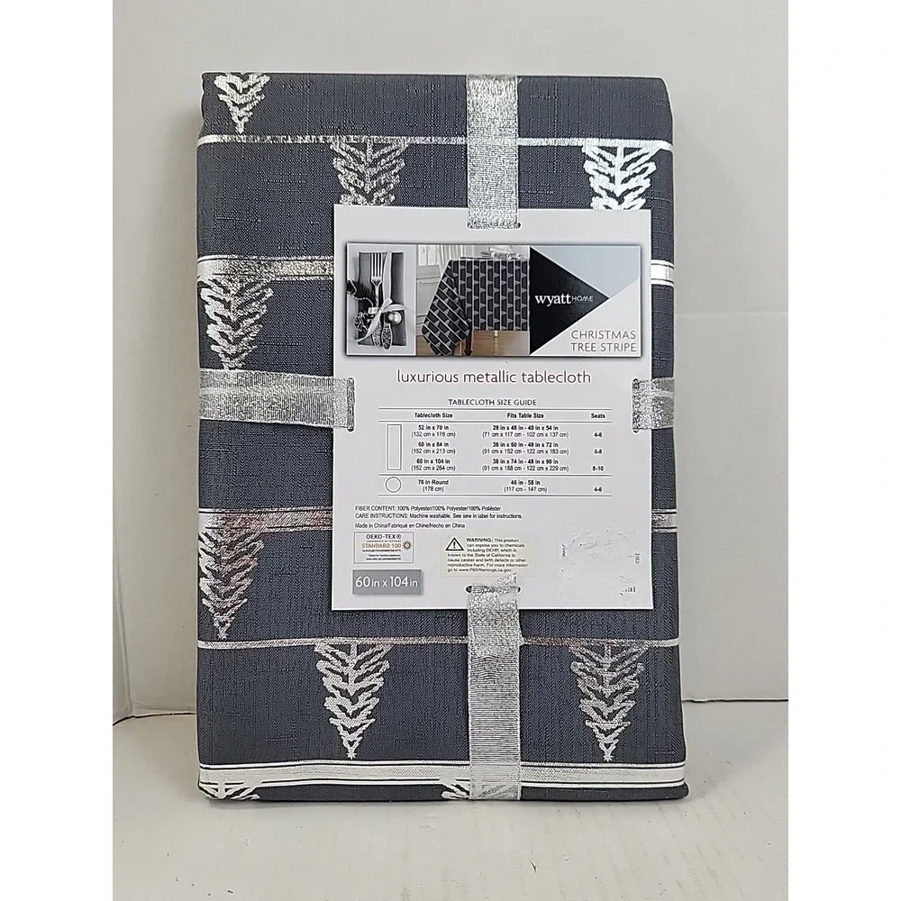 Wyatt Home Christmas Tree Tablecloth Metallic Silver 104x60